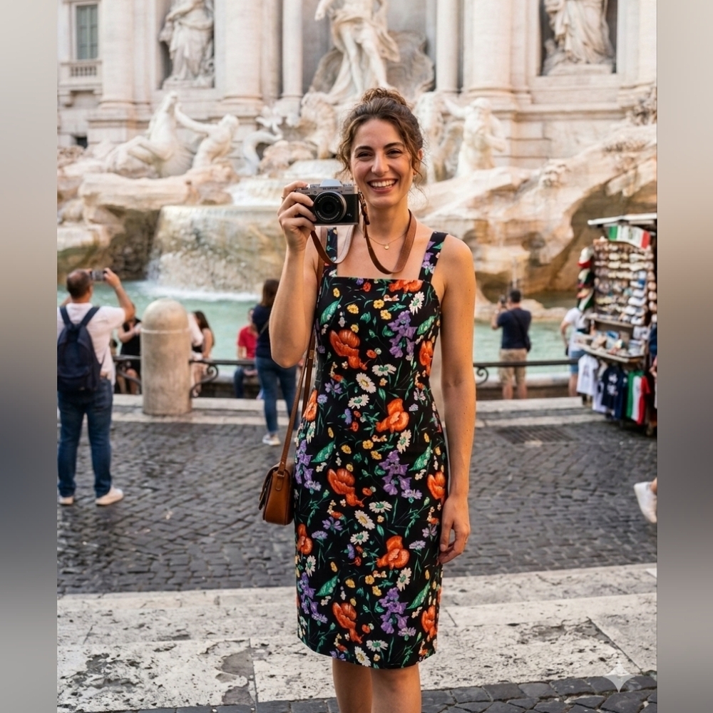 Dolce & Gabbana black floral cotton midi dress S